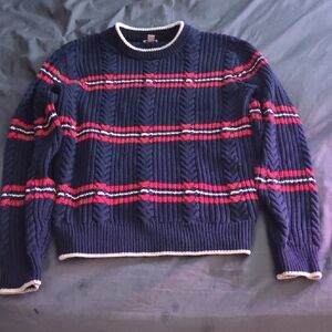 J. Crew Navy and Red Striped Crewneck Sweater